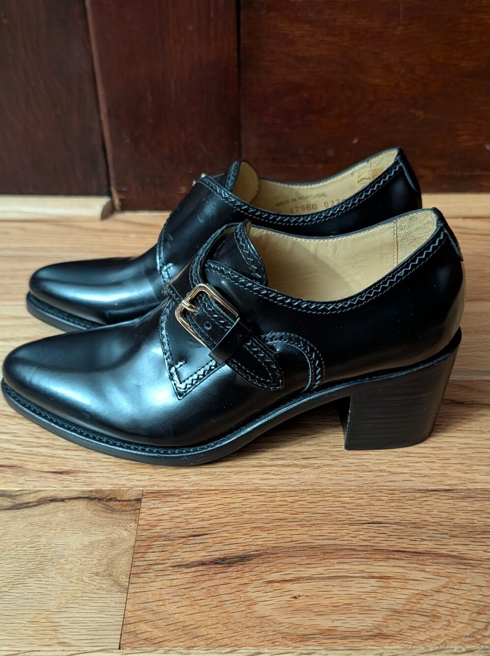 The Office Of Angela Scott Miss Brooke Black Leather Monk Strap Heel EU 35.5